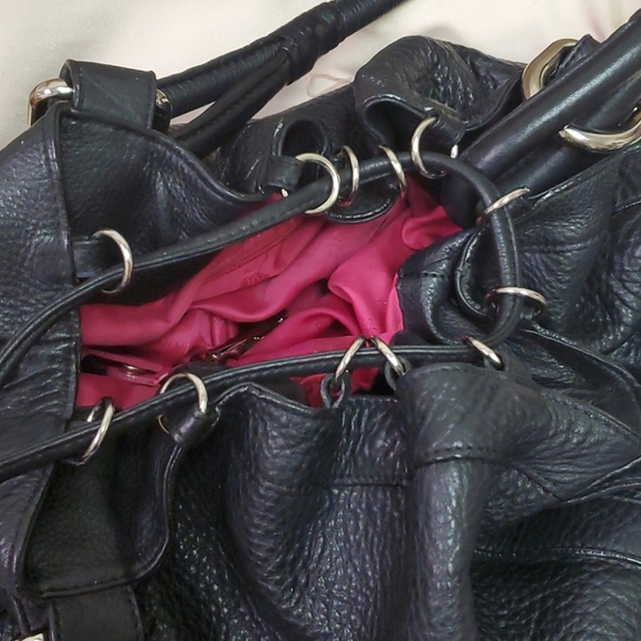 Donald J Pliner Leather Bucket Black Tie Bag - Picture 5 of 11